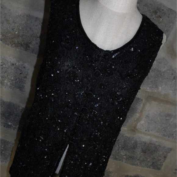 THEO MILES sz M black sequined beaded sleeveless blouse vest - Picture 2 of 7
